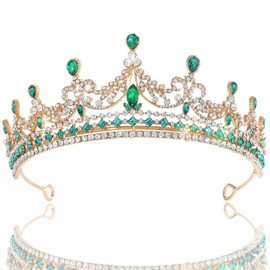 Urieo Baroque Crystal Tiara Crown for Women Green Rhinestone Tiara and Crown Gold Prom Queen Crown Princess Hair Accessories for Bridal