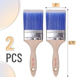 Bates 3-Inch Paint Brushes, 2 Pack - Treated Wood Handle, Stain & Furniture Brush, Painting Brush for Walls