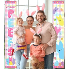 Easter Bunny Porch Sign- Easter Welcome Door Hanging Banner Decoration Bunny Easter Spring Party Supplies Outdoor