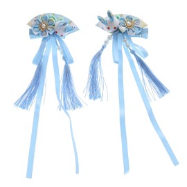C-117-1 Blue Fan Shape Rabbit Handmade Sakura Cherry Blossom Fabric Flowers Tassels Hair Clip Hair Clip Hair Clip Japan Geisha Kimono China Hanfu Accessory