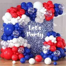 Red White and Blue Balloons Garland Arch Kit 164pcs Balloons Different Sizes 5 10 12 18inch with Confetti Balloons for 4th of July Graduation Baseball Birthday Party Decorations