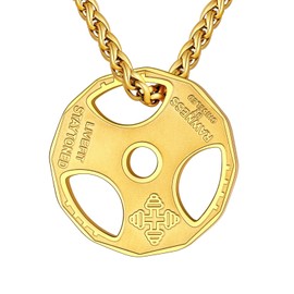 U7 Men Fitness Dumbbell Necklace Stainless Steel 18K Gold Plated Weight Plate Barbell Chain Pendant Necklace