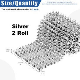 Glarks 2 Yards Sew Stitch on Spike Stud Bullet Cone Flatback Rivets Punk Rock Trim Beads Plastic Trim Mesh Beads for DIY Leathercraft, Clothing, Performance, Party Decoration (Silver)