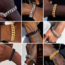 Gold Cuban Link Bracelet for Men Chain Bracelet 14mm 19cm Rapper Wrist Chain Gold Bracelet
