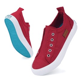 JENN ARDOR Tenis elegantes para mujer, sin cordones, elásticos, con parte superior baja, de lona, cómodos, casuales, para caminar, B-red Canvas, 7.5 US