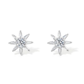 Stud Earrings Sterling Silver Earring Hypoallergenic Star Jewelry cute Cubic Zirconia Earrings Crystal Starburst Studs for Women teen Girls sensitive Ears ZHOU LIU FU