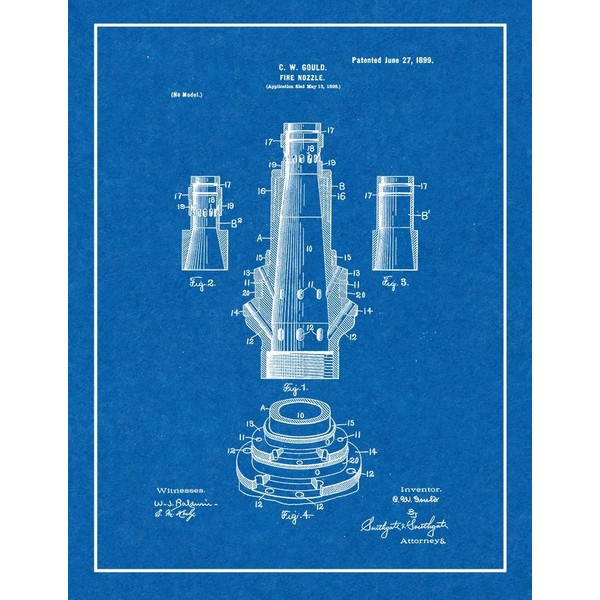 Fire-nozzle Patent Print Blueprint with Border (16" x 20") M14093