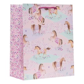 Design By Violet Pony Club Large Gift Bag – Pink Dotted Design with Playful Pony Illustrations & Printed Confetti Interior – Luxury Paper Bag for Girls’ Birthday Gifts & Parties