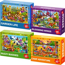 QUOKKA Puzzles for Kids Ages 3-5 – Birds & Bugs 4-Pack 60-Piece Puzzles for Kids - Search & Find Kids Games Ages 4-8 - Educational Learning Toys Birds, Camping, Garden and Bugs – FSC Certified