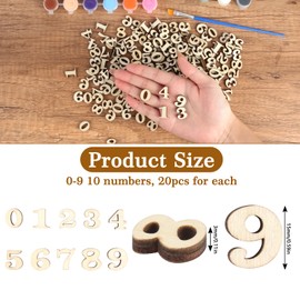 Pack of 200 Wooden Numbers 0-9, 15 mm Unfinished Wooden Numbers, Wooden Numbers for DIY Decorations, Weddings, Parties, 20 Sets