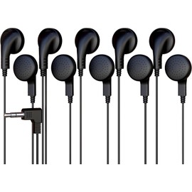 5 Pack Bulk Headphones, Wired Earphones for Kids, Teens, Adults, Affordable In-Ear with 3.5mm Plug, Perfect for Schools, Classrooms, Libraries, Museums, Multipack for Wholesale, Black Color