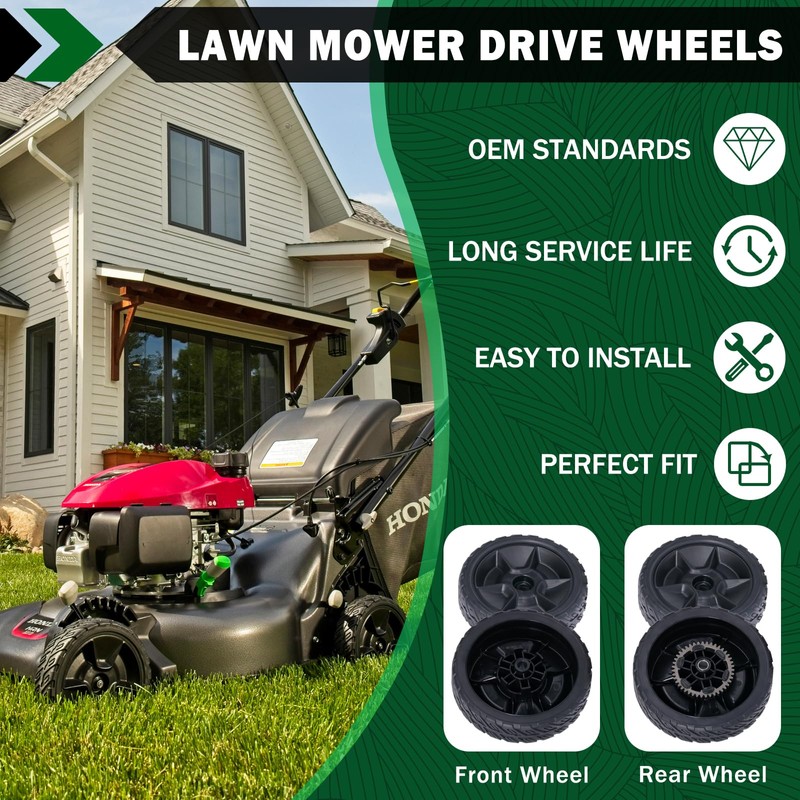 CheeMuii 4 Pack HRN216 Lawn Mower Wheels Kit 2 Rear