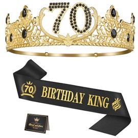 Asija 70th Birthday Gifts for Men, 70th Birthday Decorations for Men, Party Decor Supplies including King Crown & Sash & Greeting Card