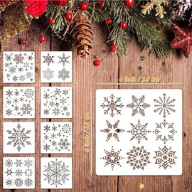 8Pcs Christmas Snowflake Stencil, Large Christmas Stencil Winter Xmas Holiday Snowflake Template DIY Snowflake Stencil for Painting on Wood, Gift Box, Windows, Wall, Door, Home Decor 6 x 6 Inch