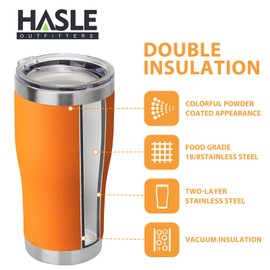 HASLE OUTFITTERS - Vaso de 20 onzas a granel, vasos de acero inoxidable con tapa, vaso aislado al aspiradora, taza con recubrimiento de polvo de doble pared, tazas de café, naranja, 1 paquete