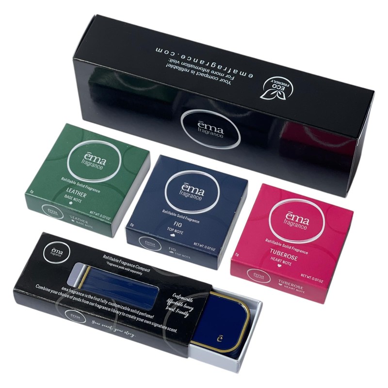 ēma Solid Perfume Discovery Set - Refillable Compact with Leather,