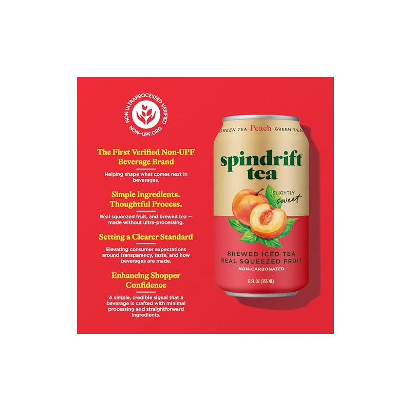 Spindrift Brewed Iced Tea, Peach Green Tea, Made with Real