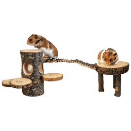 Wooden Hamster Platform Toy, Safe Wood Chinchilla Activity Playground Stand Ladder for Pet Guinea Pig Climbing Bridge Hamster Hideout