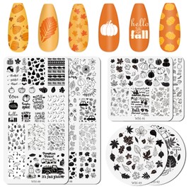 JarThenaAMCS 6 Sheet Fall Thanksgiving Nail Art Stamping Plate Kit Various Patterns Autumn Blessing Collection Nail Art Plate for Holiday DIY Print Manicure Salon, 4.7 x 2.4inch