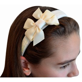 Girls Sparkle Glitter Arch Headband with Grosgrain Bow By Funny Girl Designs (Red)