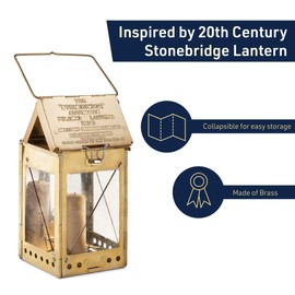 Kings County Tools Candle Lamp - Vintage Style Foldable Brass Camping Lantern with Hanging Handle - Foldable Portable Lamp for Emergency Candle or Home Survival Gear Emergency Kit