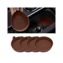 Couslcd 4 Pack Car Cup Coasters, Silicone Insert Recessed Car Cup Holder Coasters, Waterproof Non-Slip Sift-Proof Car Cup Mats, Universal Car Interior Accessories (Coffee)