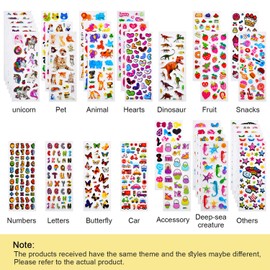 Habett Stickers for Kids 3D Stickers Toddlers Puffy 920+ Fun Stickers for Teacher Reward Party Scrapbooking for Children Including Letter Dinosaurs Trucks Butterflies Animals Fruit (36 Styles)