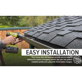 (50 Pack) 6 Inch Gutter Hangers Heavy Duty Hidden Rain Gutter Bracket Fastener with Clip Comes with a Pre-Inserted Rust Resistant Screw for 5" K-Style Aluminum Gutters - Easily Repair Sagging Gutters