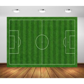 BELECO 9x6ft Fabric Green Soccer Field Backdrop Sports Stadium Green Grass Lawn Football Background Sports Game Boys Birthday Party Decorations Children Adult Portrait Photo Studio Props