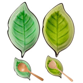 2 Pack Ceramic Spoon Rest Leaf Ceramic Ladle Holder Modern Farmhouse Decorative Utensil Rest Leaf Shaped Spoon Rest Holder for Kitchen Countertop Stove Top Dining Table Coffee Station, Green