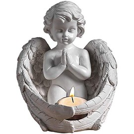 Kneeling Angel Tealight Holder, Prayer Cherub Angel Statue Votive Candle Holders, Home Garden Guardian Decorative Church Wings Angel Sculpture Memorial Statue, Sympathy Gift, White