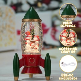 Christmas Snow Globe Lantern, Lighted Musical Snow Globes with 6H Timer, Christmas Decorations, Battery & USB Operated Spinning and Swirling Glitter Snow Globe