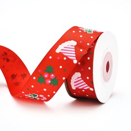 BEUMPAQT 10 Yards 1Inch Christmas Gift Ribbons, Festival Printed Grosgrain Satin Fabric Ribbon for Xmas Gift Wrapping Holiday Party Hair Bow Clips Sewing Wedding DIY Crafts Decoration, 2 Rolls (Red)