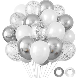 fogman Balloons Balloons Decorations Birthday Party Decorations 30 Pack (White & Silver)