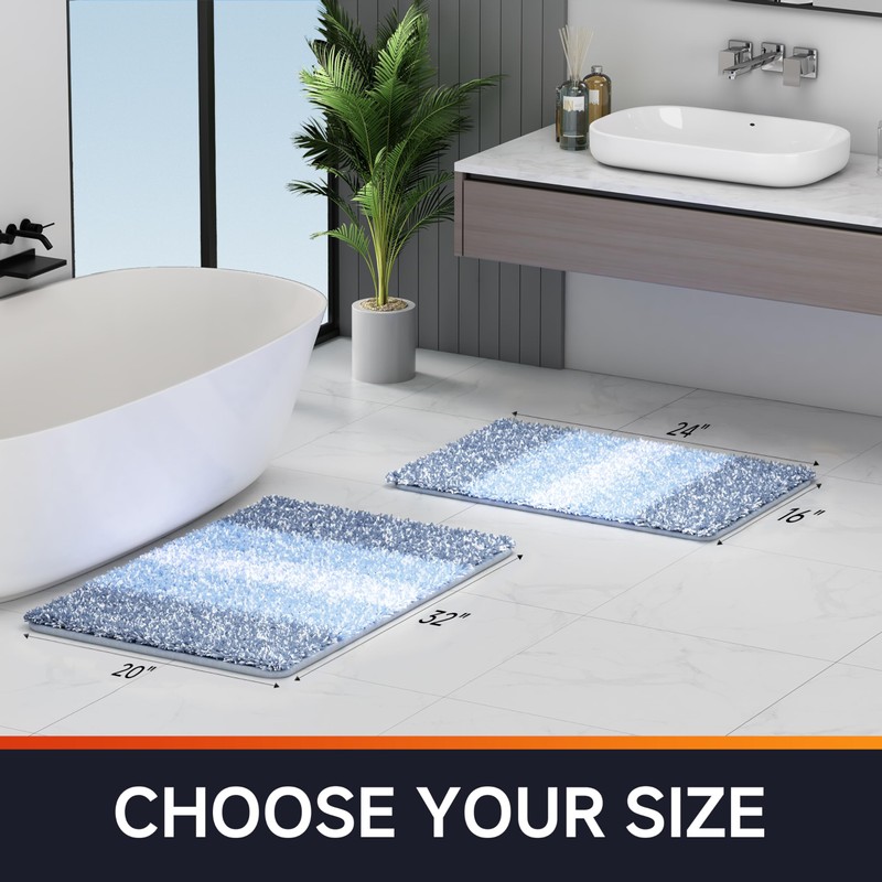 watthourhome Bathroom Rugs,Soft Microfiber Shaggy Bath Mats,24"x16" Blue