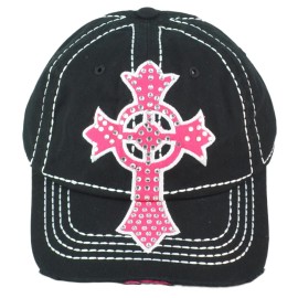 Original Rainbow Cross Womens Black Bling Distressed Curved Bill Ripped Adjustabl Hat Cap