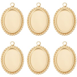 Beebeecraft 1 Box 6Pcs Cabochon Settings Charms 14K Gold Plated Flat Round Blank Bezel Pendant Trays Base Settings Charm with Jump Rings for DIY Jewellery Making Findings
