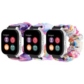 MoKo 3Pack Scrunchie Band Compatible with Gizmo Watch 3 2 1/Gabb Watch 3e 3 2 1/SyncUP Kids Watch, Cute Elastic Replacement Wristband Strap Stretchy Bands for Kids, Purple Pink+Pink Blue+Oil Painting