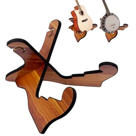 Lohofrnny Wooden Guitar Stand, Portable Foldable X-shaped Frame, Non-Slip Musical Instrument Stand for Acoustics, Classical Guitar, Bass Banjo (3 Card Slots)