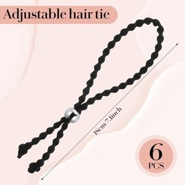 6Pcs No-Slip Hair Ties for Natural Curly, Adjustable Afro Puff Cuff Drawstring Ponytail Holder, Black Elastic Hair Scrunchies, Large Hair Ties for Wom