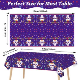 Wiooffen 3 Pieces Day of The Dead Tablecloth Dia De Los Muertos Tablecover Sugar Skull Colorful Marigolds Table Decorations Table Cover for Mexican Fiesta Birthday Party Supplies