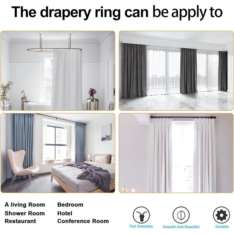 30 Pcs of 1.25 Inch Black Drapery Curtain Ring, Eau