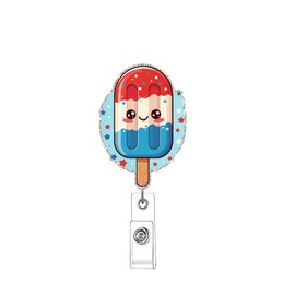 Independence Day Popsicles Badge Holder Patriotic Retractable Badge Reels Red White Floral Alligator Clip ID Card Badge Holders for Nurse Teacher Student Office Name Accessories 4th of July
