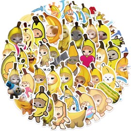 Banana Cat Sticker Set 50 Pieces Cute Decoration for Car Laptop Skateboard Bicycle Moped Motorcycle Bicycle Computer Suitable for Adults Children