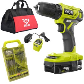Ryobi Drill Set Bundle with Ryobi 18V ONE+ Drill, Drill Bits, and Buho Tool Bag