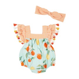 Mud Pie Baby Girl Citrus Print Tassel Bubble; 3-6 Months