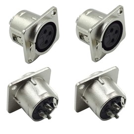 GDQLCNXB XLR Female Jack 3 Pin Panel Mount Jacks, XLR Female Socket Audio Speaker Microphone Connector 4Pcs,Silver Metal Housing