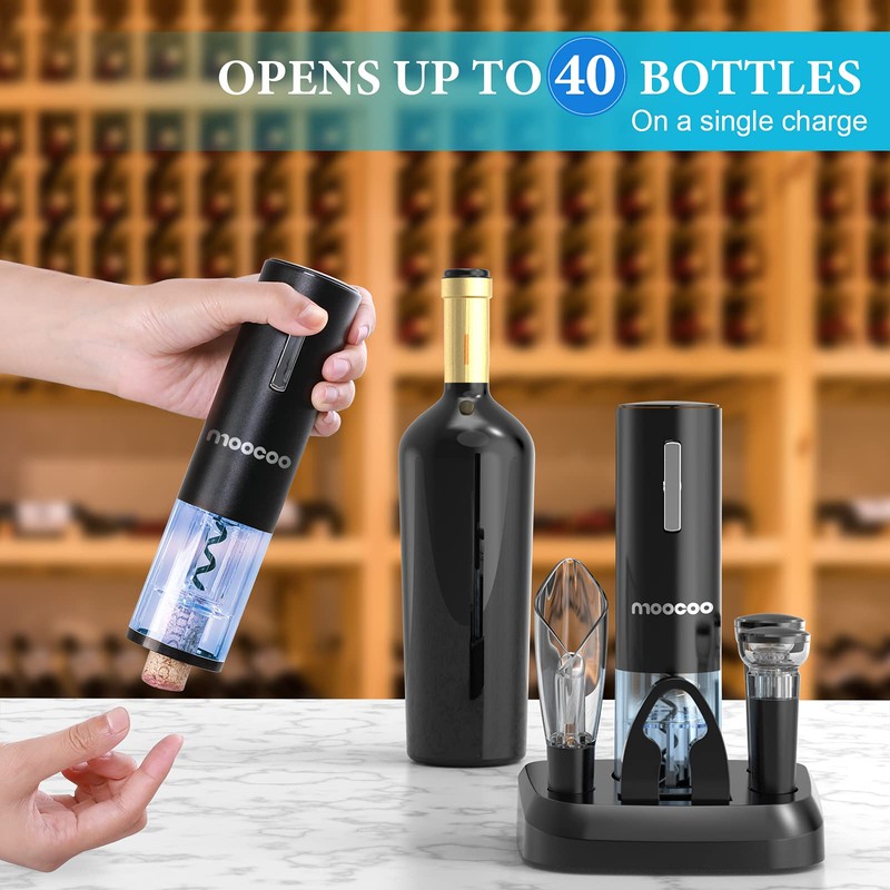 Moocoo Electric Wine Opener with Charging Base, Cordless Electric Wine