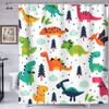 Abaysto Cartoon Dinosaurs Shower Curtain Set Waterproof Polyester Fabric Bathroom