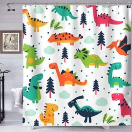 Abaysto Cartoon Dinosaurs Shower Curtain Set Waterproof Polyester Fabric Bathroom Bath Curtains with 12 Plastic Hooks
